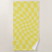 Retro Lemon Yellow Pastel Warped Checkerboard Strandlaken (Voorkant)