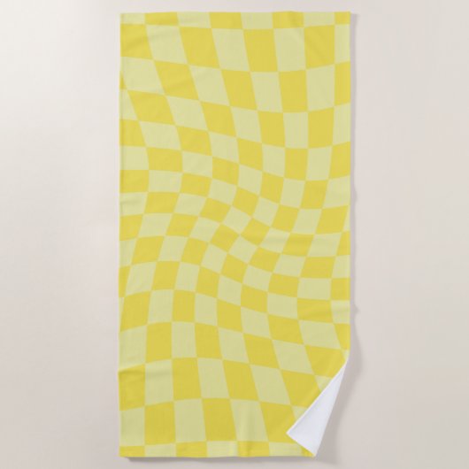 Retro Lemon Yellow Pastel Warped Checkerboard Strandlaken (Voorkant)