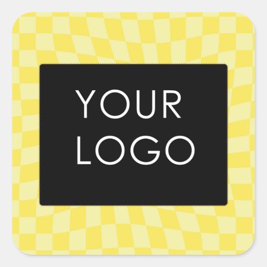 Retro Lemon Yellow Pastel Warped Checkerboard Vierkante Sticker (Voorkant)