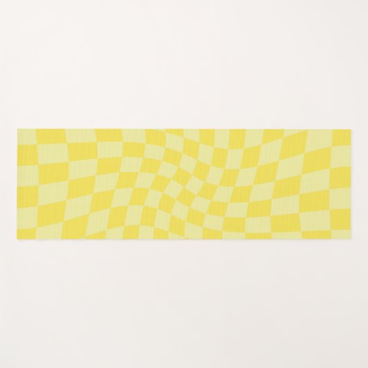 Retro Lemon Yellow Pastel Warped Checkerboard Yogamat (Voorkant (horizontaal))