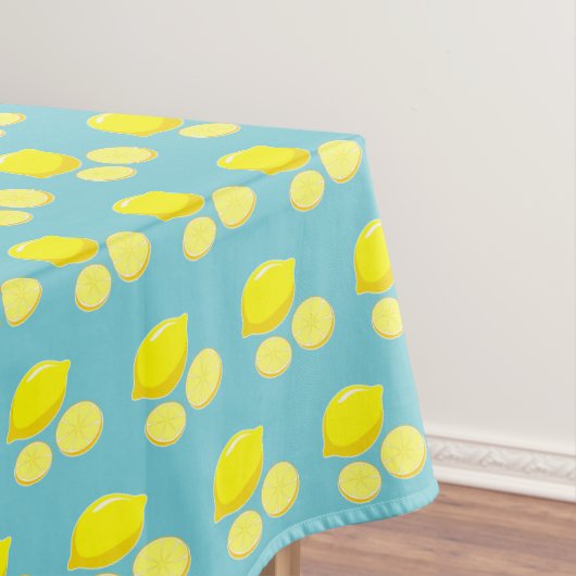 Retro Lemons Slict Patroongeel op Blauw Tafelkleed (Voorbeeld)