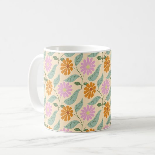 Retro lente bloemen koffiemok (Voorkant links)