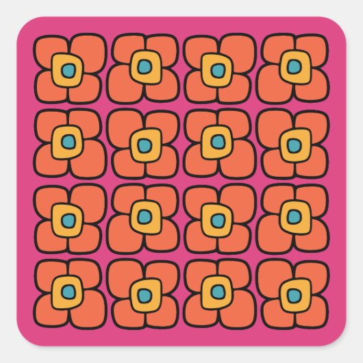 Retro Lente Bloesems Vierkante Sticker (Voorkant)