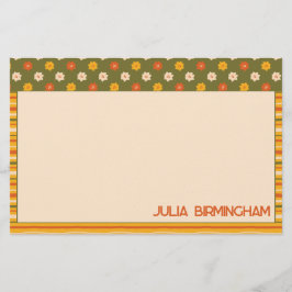 Retro Lente Handgetekende Bloemstreep Horizontaal Briefpapier