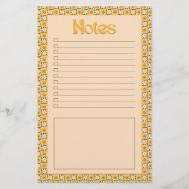 Retro Lente Handgetekende Groovy Bloemige Geruite  Briefpapier