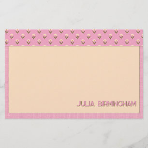 Retro Lente Handgetekende Roze Bloemen en Raster Briefpapier