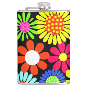 Retro lente hippie bloem kracht fles heupfles