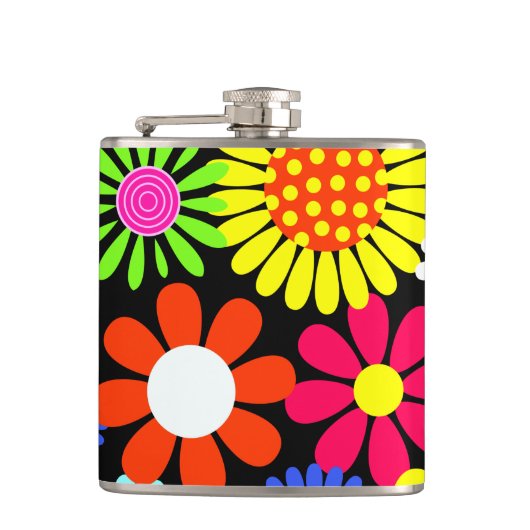Retro lente hippie bloemenkracht fles heupfles (Voorkant)