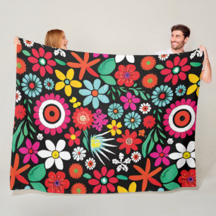 Retro lente wildflower patroon fleece deken