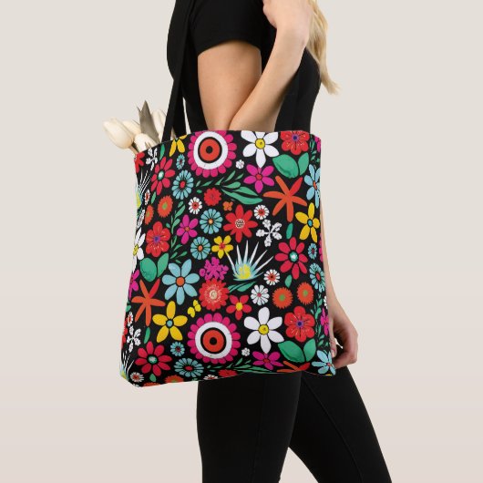 Retro lente wildflower patroon tote bag (Dichtbij)