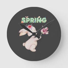 Retro Lentekonijn met Tulp Grafische T-shirt Ronde Klok