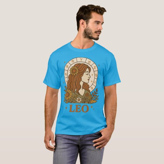 Retro Leo Zodiac Boho Floral Astrologie T-shirt (Voorkant volledig)