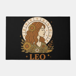 Retro Leo Zodiac Boho Floral Astrology Deurmat