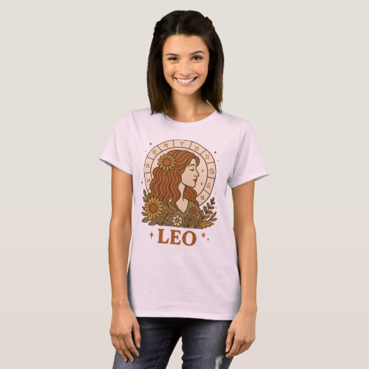 Retro Leo Zodiac Boho Floral Astrology T-shirt (Voorkant volledig)