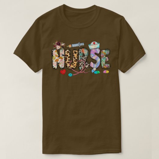Retro Leopard Apple Nurse Herfst Vibes herfst T-shirt (Design voorkant)
