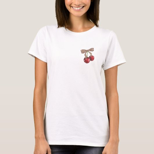 Retro Leopard Bow Cherry Sweet & Soft Since Slogan T-shirt (Voorkant)