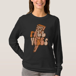 Retro Leopard Lightning Bolt Herfst Vibes Autumn L T-shirt