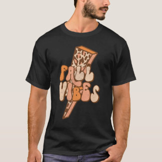 Retro Leopard Lightning Bolt Herfst Vibes Autumn L T-shirt