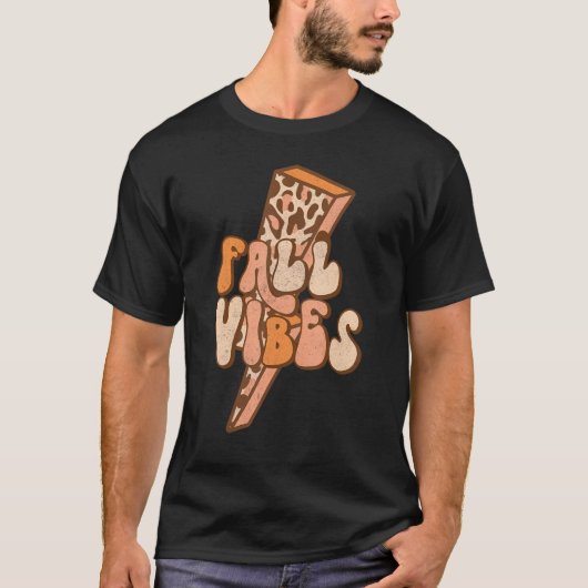 Retro Leopard Lightning Bolt Herfst Vibes Autumn L T-shirt (Voorkant)