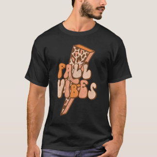 Retro Leopard Lightning Bolt Herfst Vibes Autumn L T-shirt