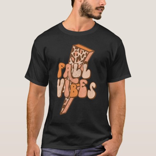 Retro Leopard Lightning Bolt Herfst Vibes Autumn L T-shirt (Voorkant)