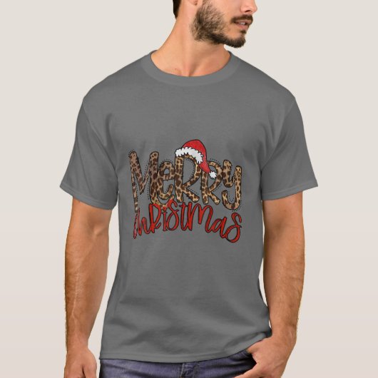 Retro Leopard Merry Kerstkerstkerstkerstkerstkerst T-shirt (Voorkant)