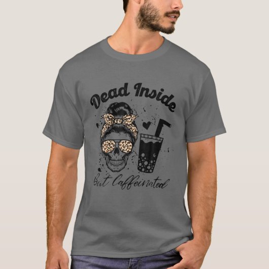 Retro Leopard Messy Bun Skull Funny Caffeine Quote T-shirt (Voorkant)