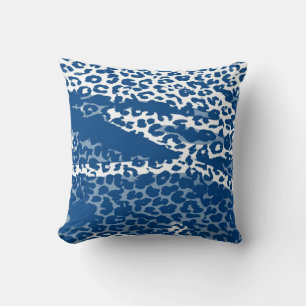 Retro Leopard Print Skin (blauw en wit) Kussen