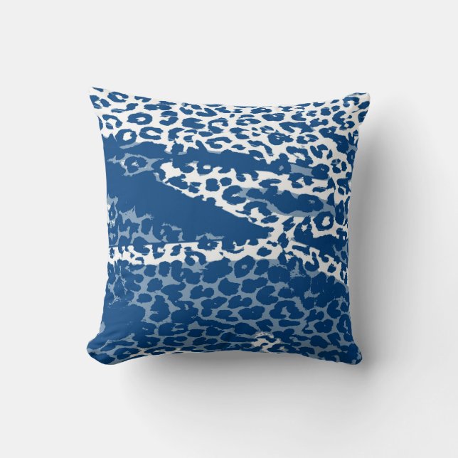Retro Leopard Print Skin (blauw en wit) Kussen (Voorkant)