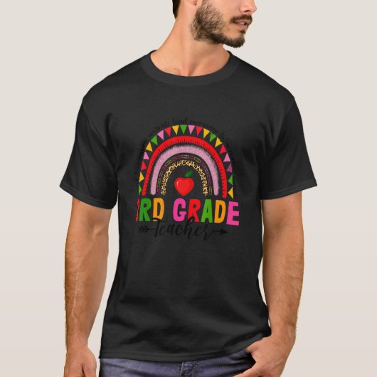 Retro Leopard Rainbow 3rd Grade Teacher Back To Sc T-shirt (Voorkant)