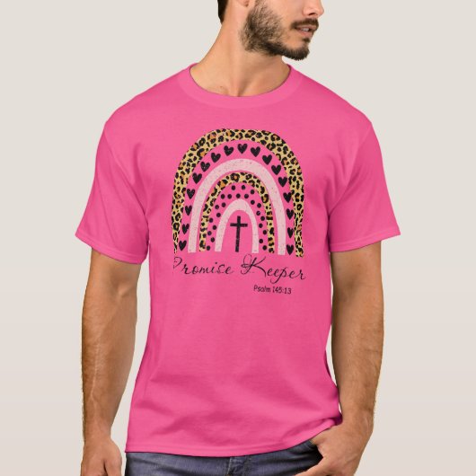 Retro Leopard Rainbow Promise Keeper Jesus Cross C T-shirt (Voorkant)