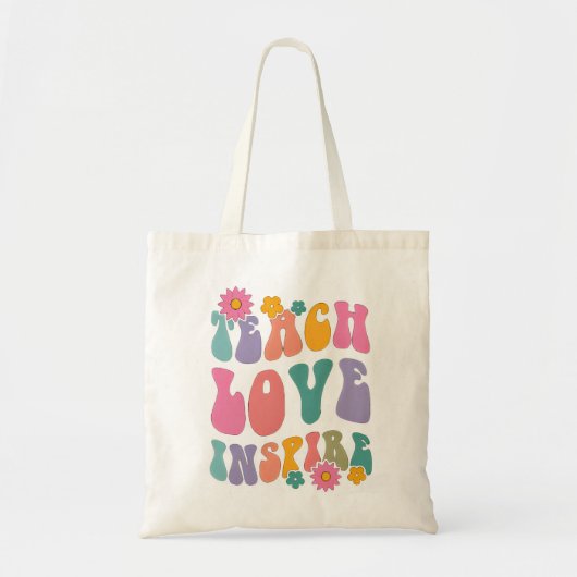 Retro Leopard Teach Love Inspireer kunst Tote Bag (Voorkant)