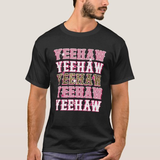 Retro Leopard Yeehaw Western Land Cowboy Cowgir T-shirt (Voorkant)