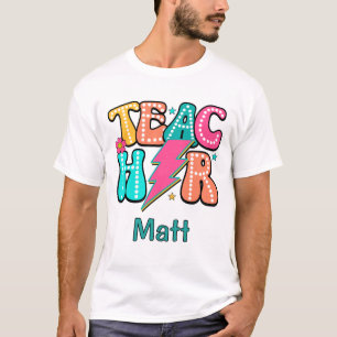Retro Leraar Bliksemflits Schattig Smiley Bloem T-shirt