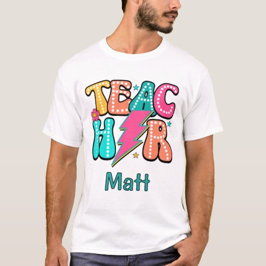 Retro Leraar Bliksemflits Schattig Smiley Bloem T-shirt (Voorkant)
