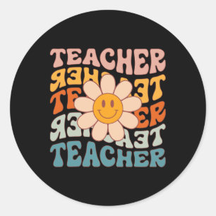 Retro leraar Daisy Colorful - basisschool T Ronde Sticker