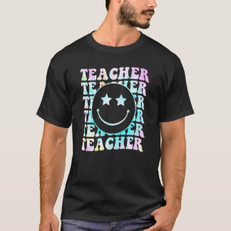 Retro Leraar Gelukkig Gezicht Zwarte Kleurrijke Gl T-shirt