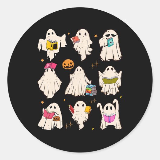 Retro Leraar Halloween Ghost Lees Verder Boeken Le Ronde Sticker (Voorkant)