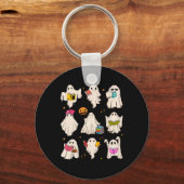 Retro Leraar Halloween Ghost Lees Verder Boeken Le Sleutelhanger (Voorkant)