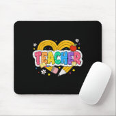 Retro Leraar Hart Potlood Kleurrijk Groovy School Muismat (Met muis)