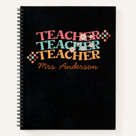 Retro leraar in kleurrijke jaren 70 stijl notitieboek (Voorkant)
