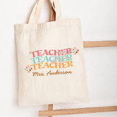 Retro leraar in kleurrijke jaren 70 stijl tote bag