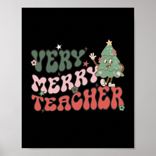 Retro Leraar Kerst Zeer Vrolijk Leraar Poster (Voorkant)