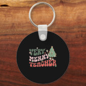 Retro Leraar Kerst Zeer Vrolijk Leraar Sleutelhanger (Voorkant)