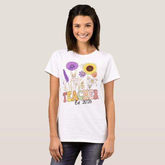 Retro Leraar met Bloemen – Schattigee Leraar Appre T-shirt (Voorkant volledig)
