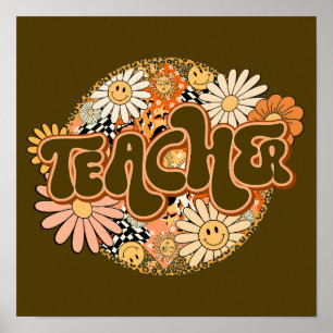 Retro 'Leraar' met Lachende Madeliefjes Poster