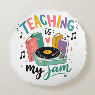 Retro Lesgeven Is Mijn Favoriet Vinyl Plaat Leraar Rond Kussen