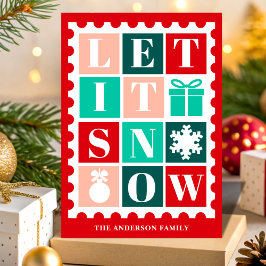 Retro Let It Snow Christmas Postage Stamp Feestdagen Kaart