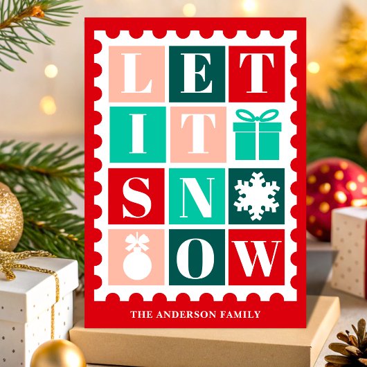 Retro Let It Snow Kerst Postzegel Feestdagen Kaart