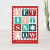 Retro Let It Snow Kerst Postzegel Feestdagen Kaart (Voorkant)